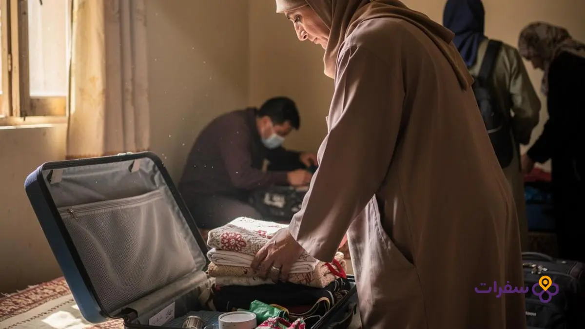 معتمر عراقي يقوم بتجهيز أمتعته وحقيبة السفر قبل التوجه للعمرة